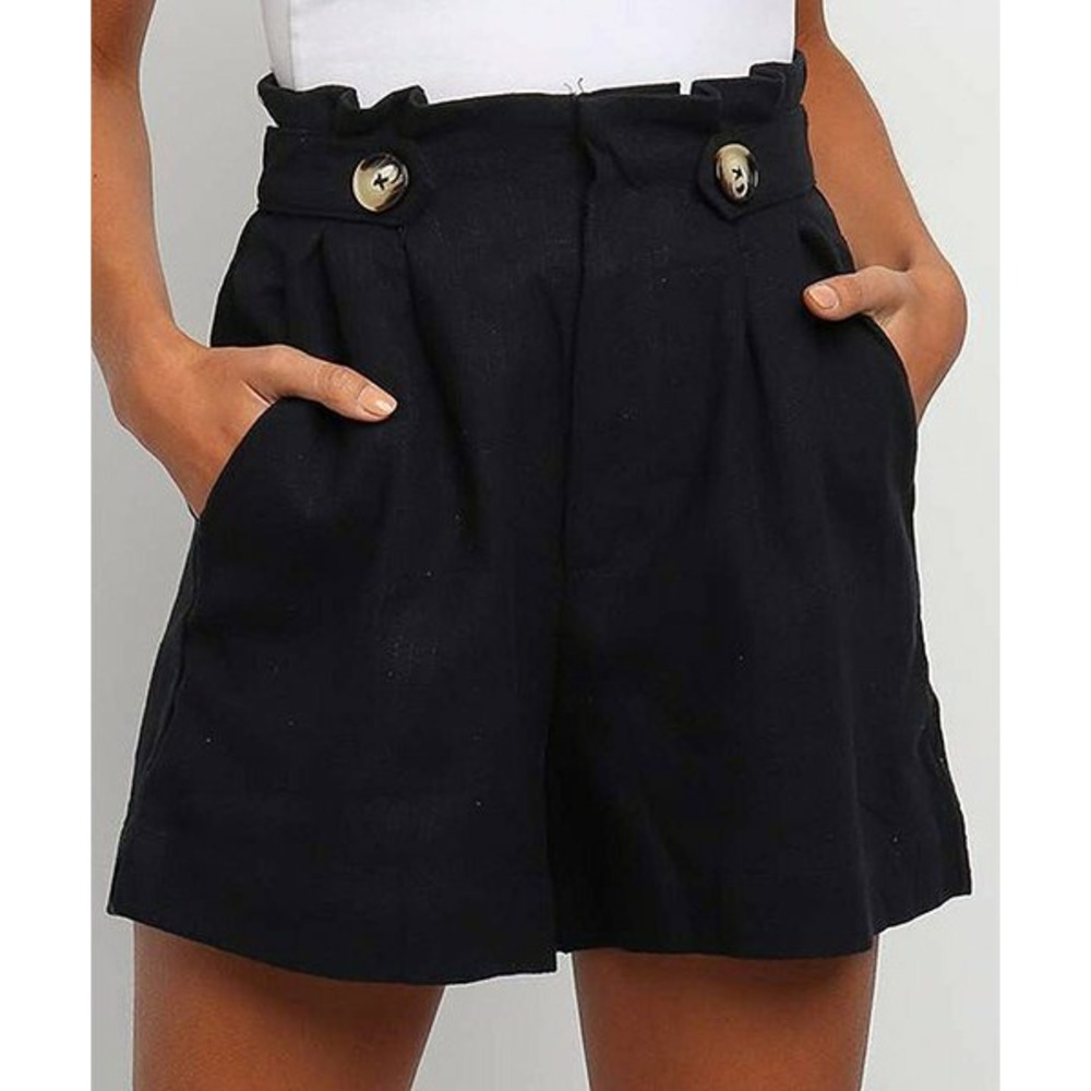 Floral Blooming Women Casual Black Pocket High- Waist Shorts Size S With Pockets